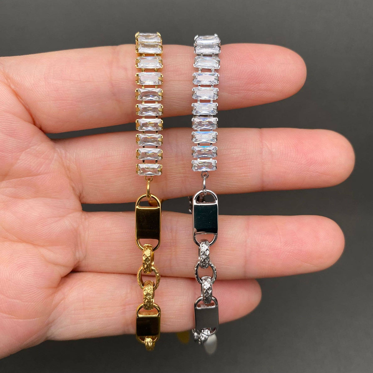 Square Zircon Iinked 18K Gold Plated S.Steel Bracelet - FGS: Golden