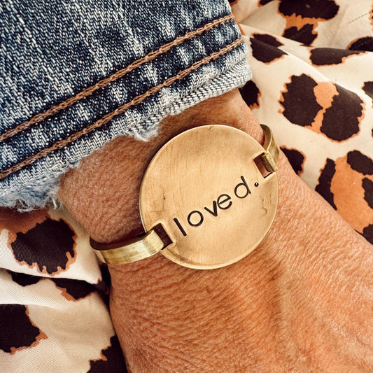 Hand Stamped LOVED Brass Bangle