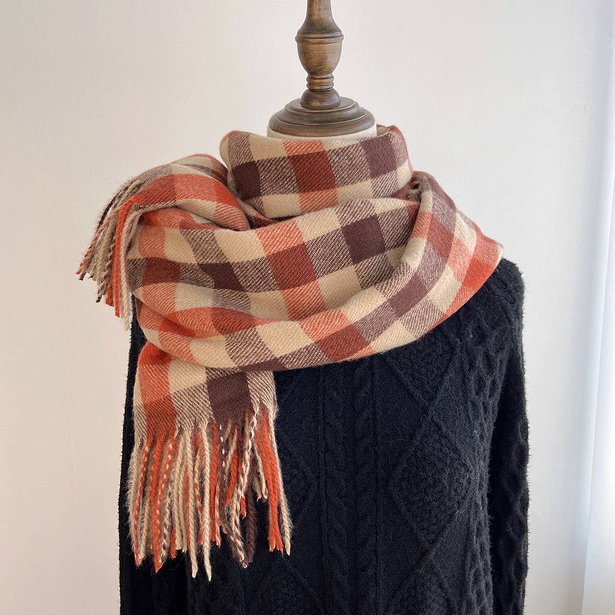 Vintage Wool-Blend Scarf – Cozy Winter Neck Wrap_CWASC1476: Black / (OS) 1
