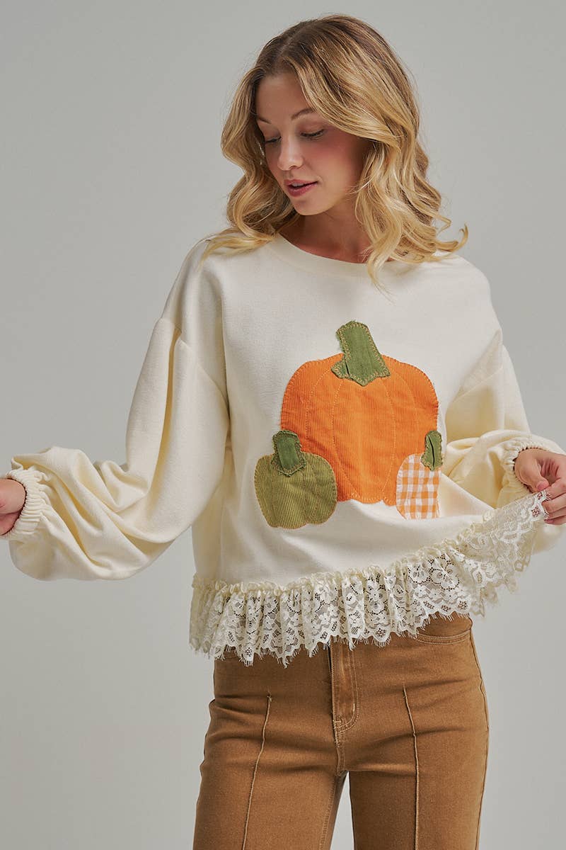 PUMPKIN APPLIQUE FALL THANKSGIVING TOP
