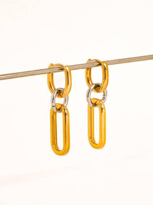 Viori 18K Gold Non-Tarnish Two Tone Link Earrings: Yellow Gold