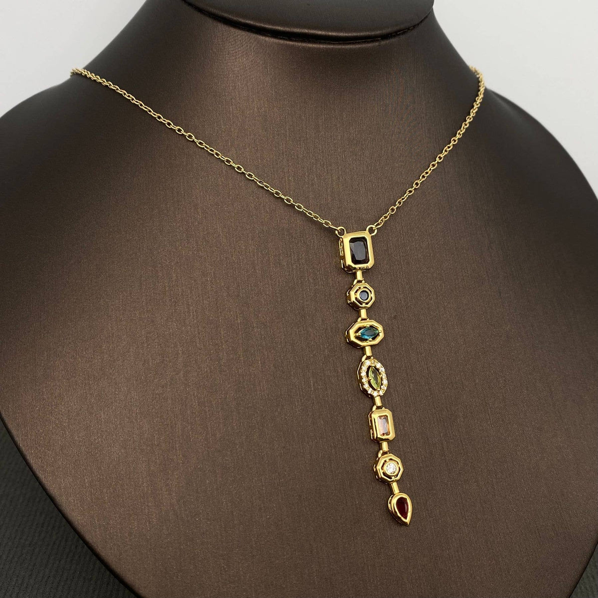 Geometric zircon 18K Gold Plated S.Steel Y-neck Necklace-FGS
