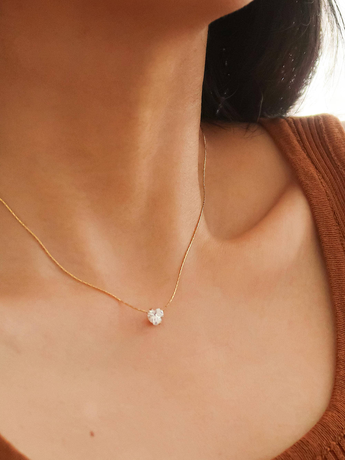Bonnie 18K Non-Tarnish Petite Heart CZ Necklace: Yellow Gold