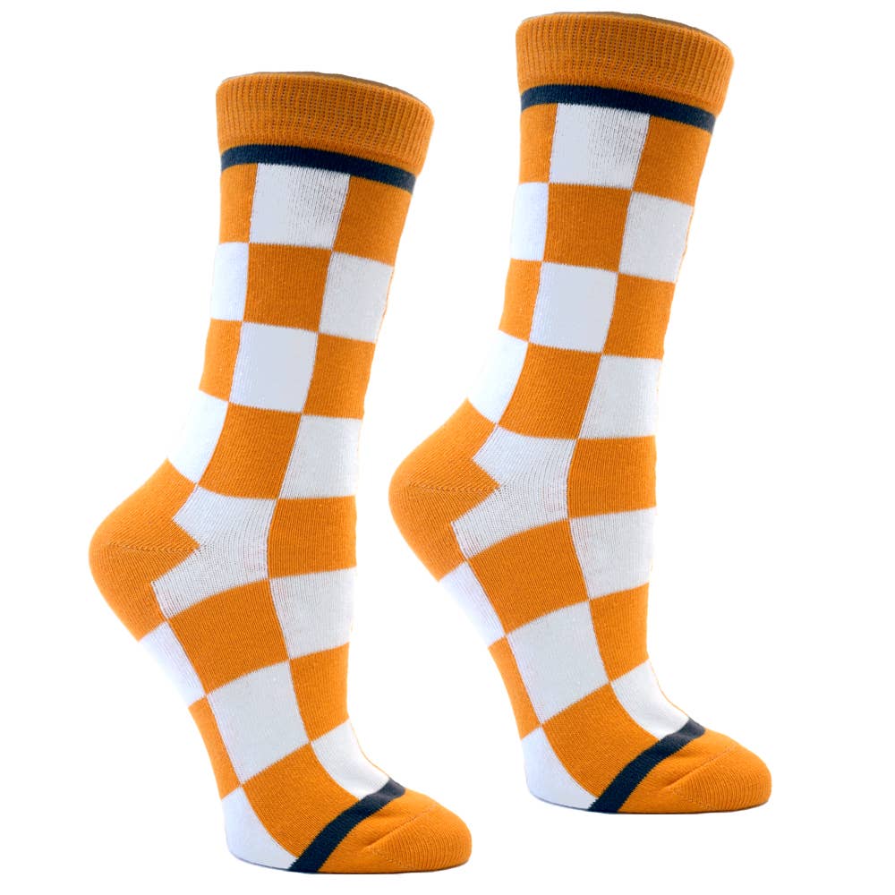 Tennessee Checkerboard in Orange and White Women's Socks