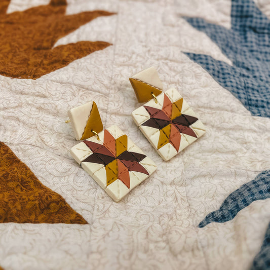 Quilted Style Stud Dangle Earrings | Fall Star