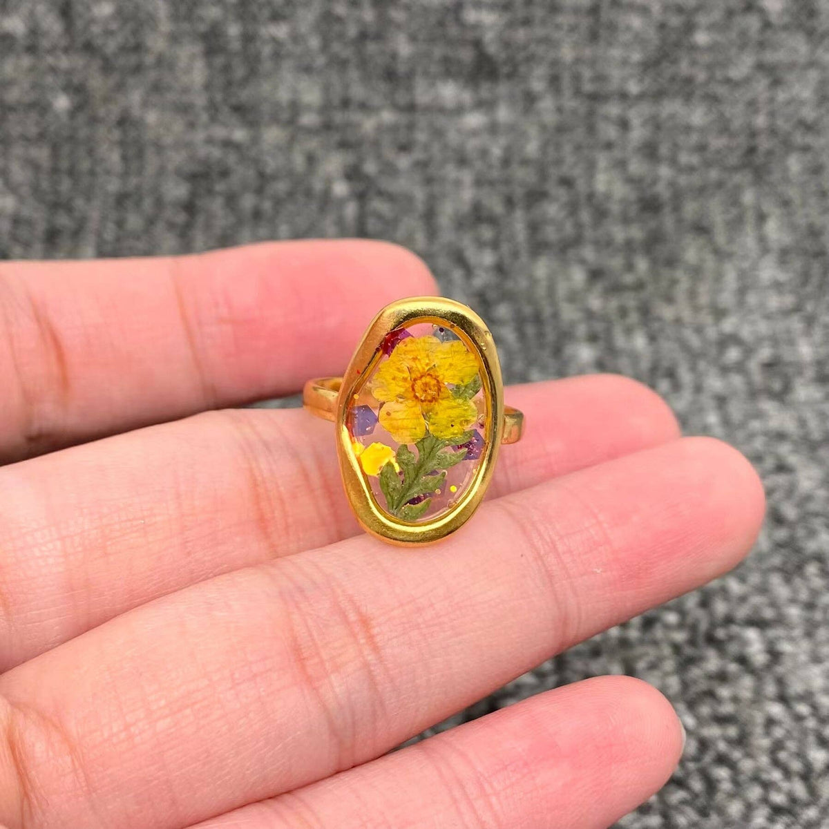 18K Gold Plated S.Steel Floral Adjustable Rings - PDF/FGS: Blue small flower
