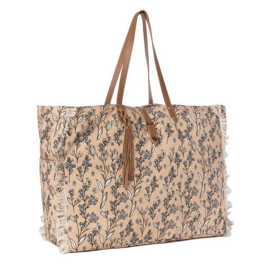 Brookside Cotton & Leather Weekender Bag in Warm Tan: Warm Tan