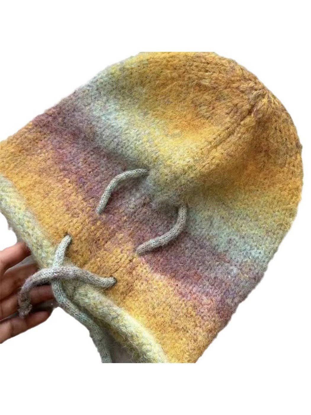 Haila - Gradient Color Adjustable Slouch Knitted Beanie: Yellow