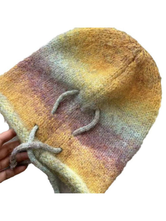 Haila - Gradient Color Adjustable Slouch Knitted Beanie: Yellow