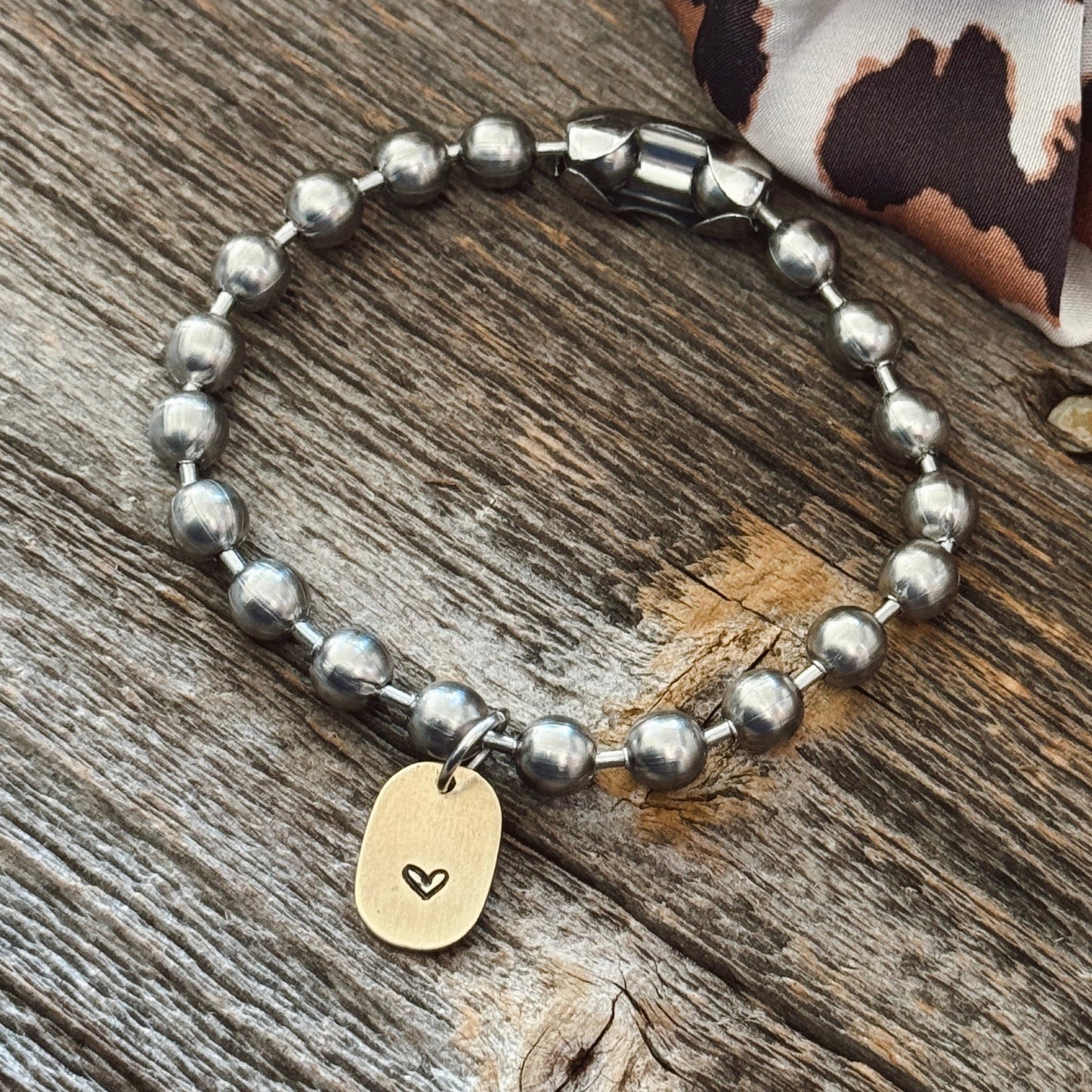 Brass Heart Tag Bracelet: 7