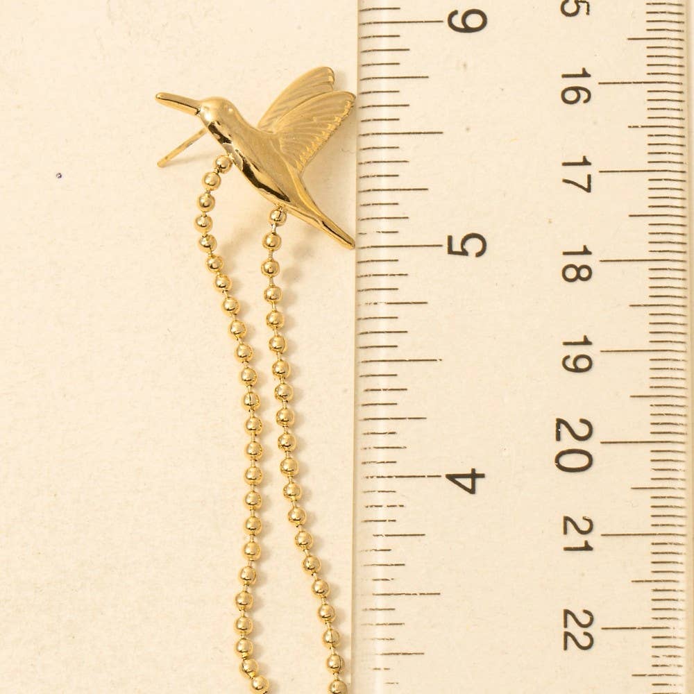 Gold Dipped Humming Bird And Chain Stud Dangle Earrings: GOLD