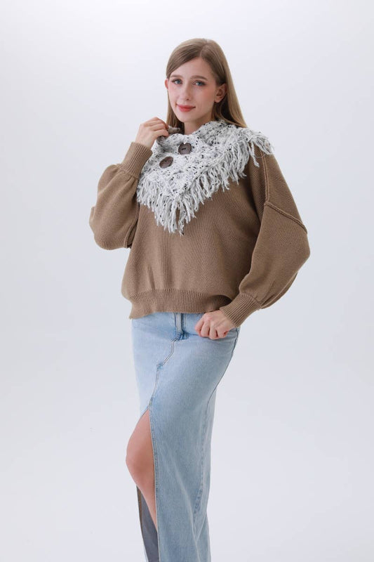 Textured Cocoon Infinity Scarf–Organic Coconut Button Detail: White