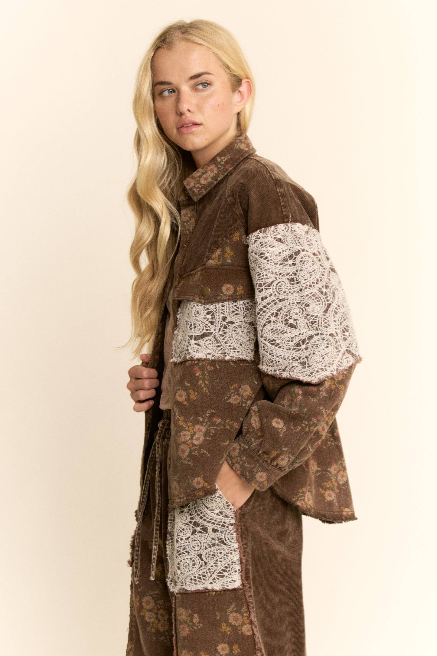 WASHED FLORAL BUTTON FRONT SHIRT JACKET SHACKET