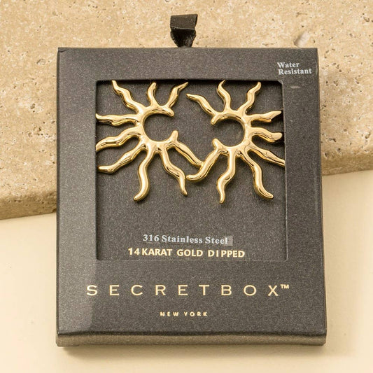 Secret Box Gold Dipped Stainless Steel Shining Sun Stud: GD