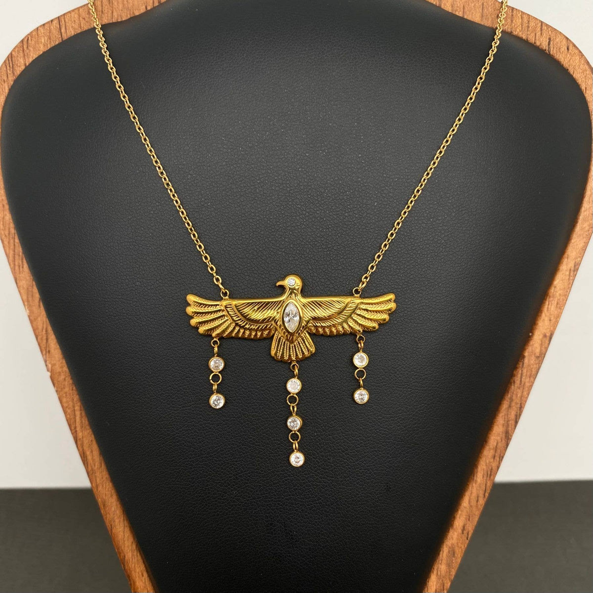 Zircon Inlaid Bird Charm 18K Golden S.Steel Necklace - FGS
