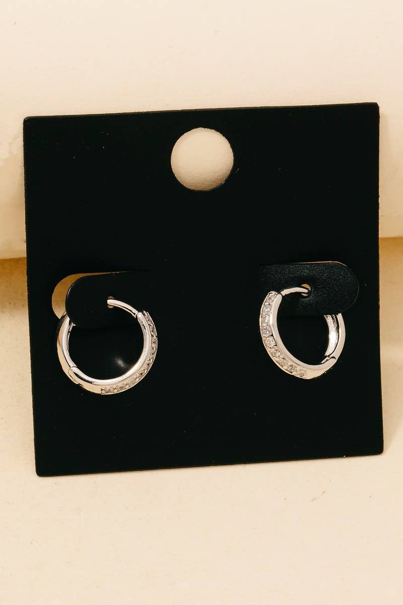 Gold Dipped Cz Pave Hinge Hoop Earrings: Gold