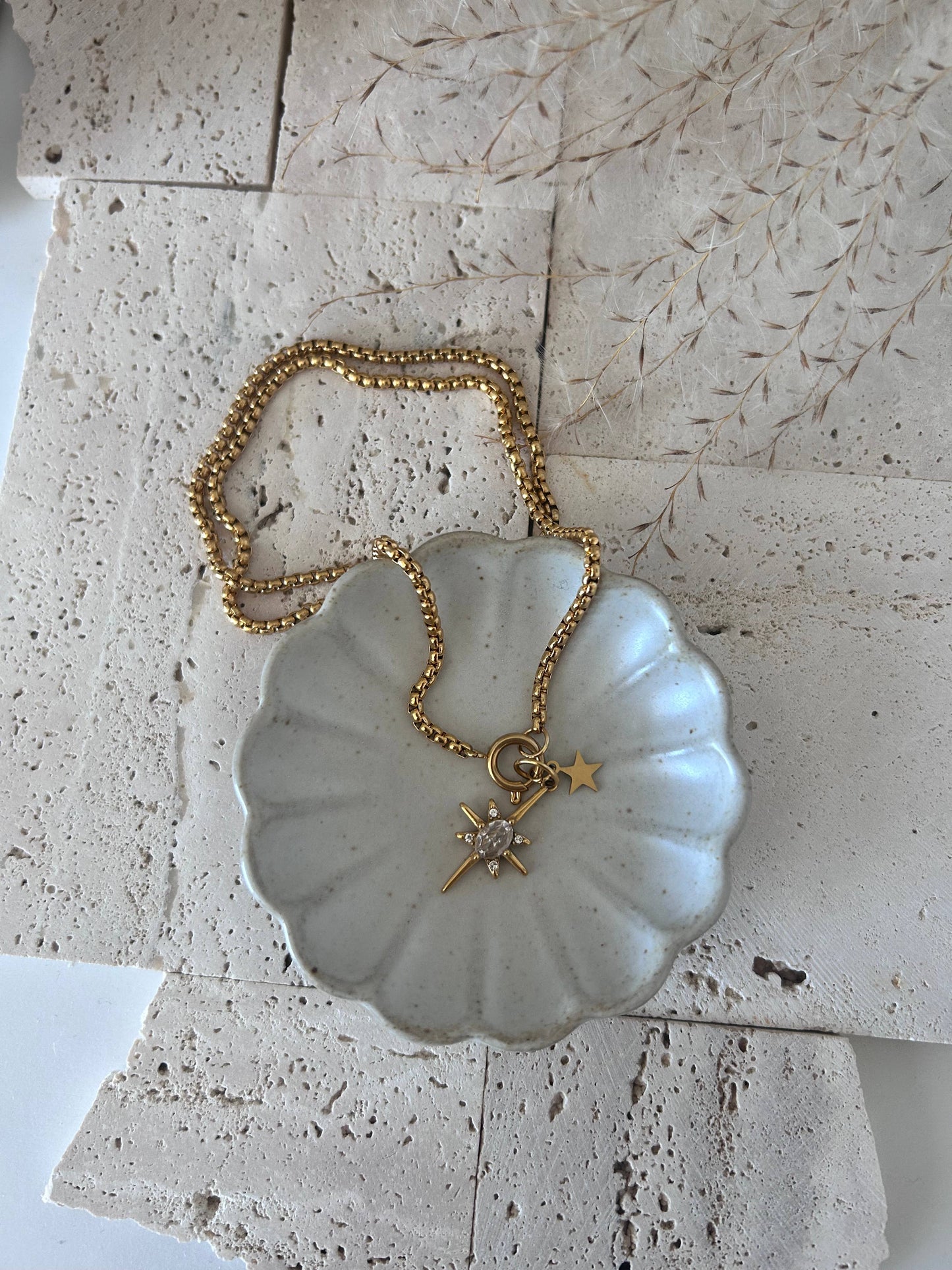 Stars removable charms pendants necklace 18k gold plated 