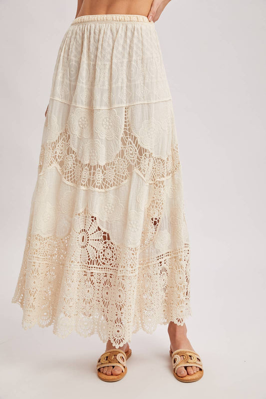 BOHO SHEER LACE MAXI SKIRT WITH LINING