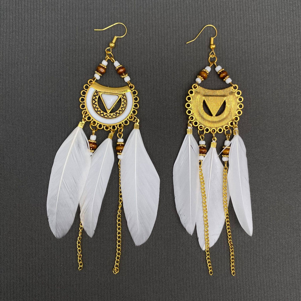 Multi-style White Feather Fringe Dangle Earrings: B