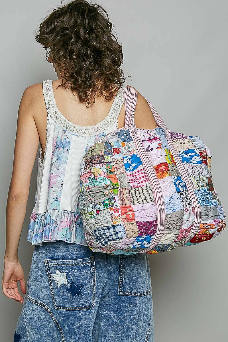 Quilted Multi-Print Mixed Floral Patchwork Duffle Bag