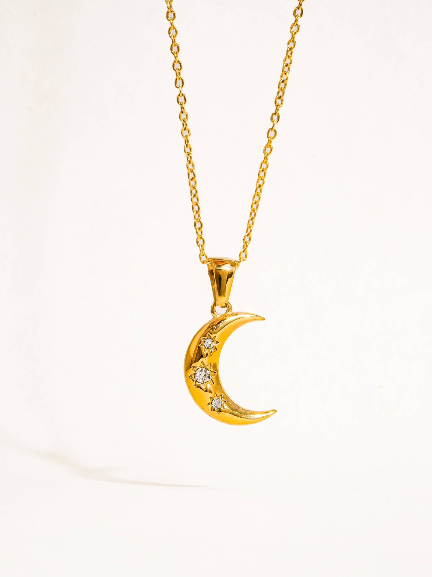 Atlas 18K Gold Non-Tarnish Half Moon CZ Necklace: Yellow Gold