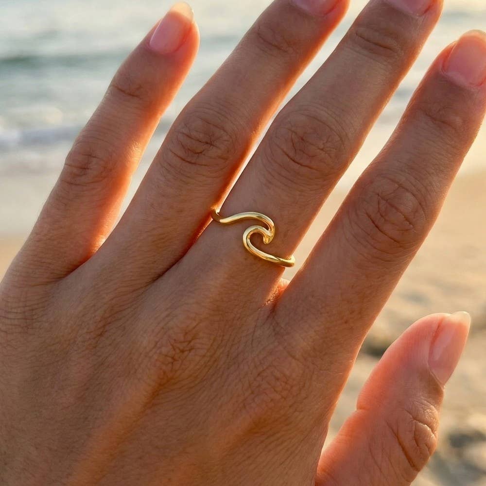 Gold Dipped Wave Cutout Adjustable Ring: G