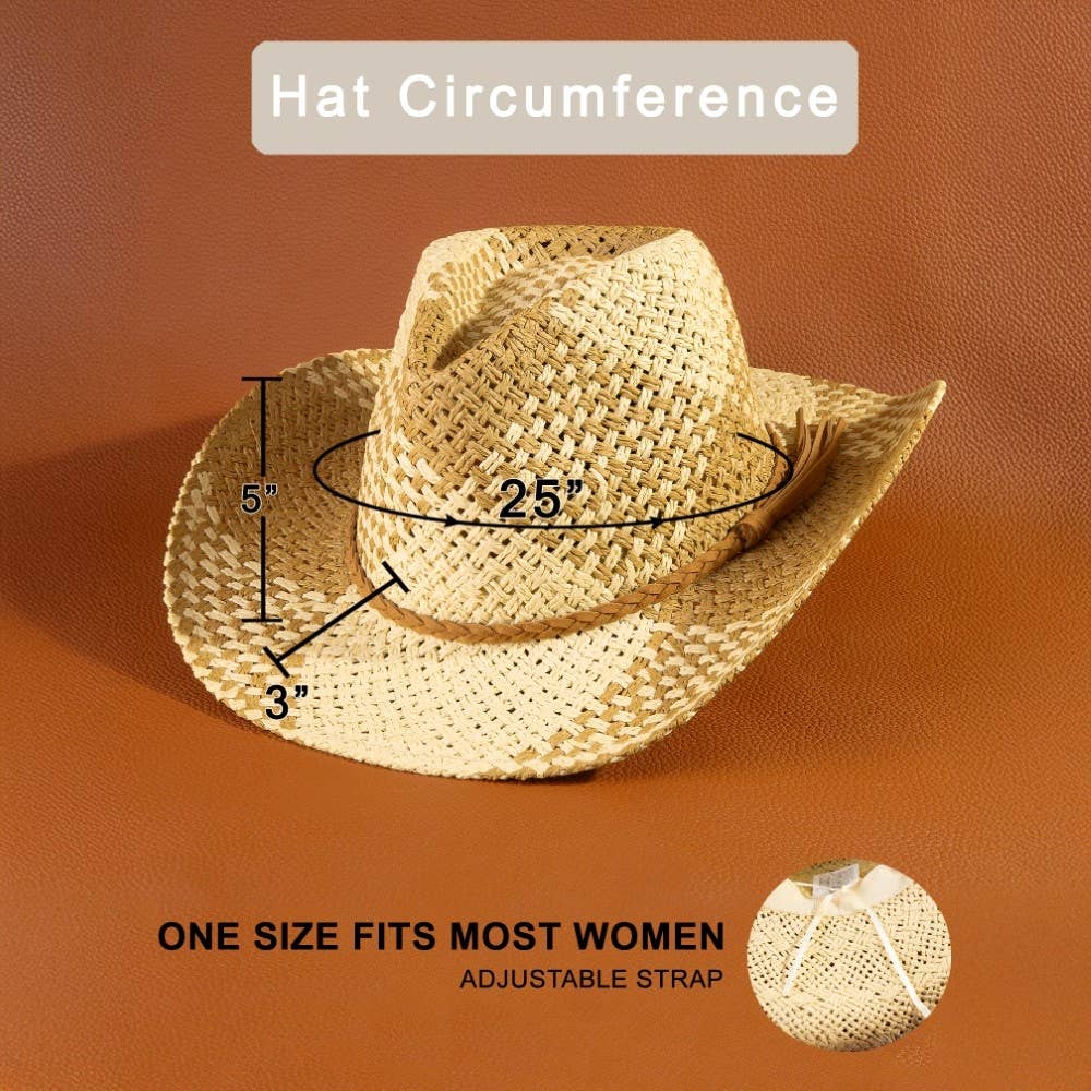 Two Tone Straw Braided Patches Cowboy Hat: IV