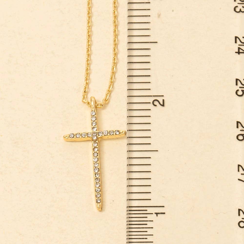 Secret Box Gold Dipped Thin Cz Cross Pendant Necklace: GD