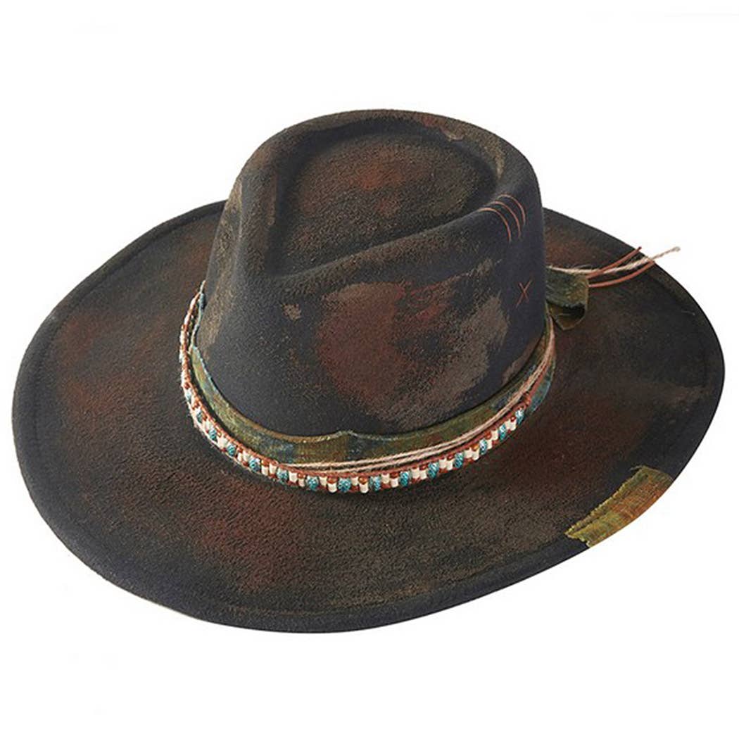 Vintage Versatile Shapeable Cowgirl & Fedora Hat With Distre: BK