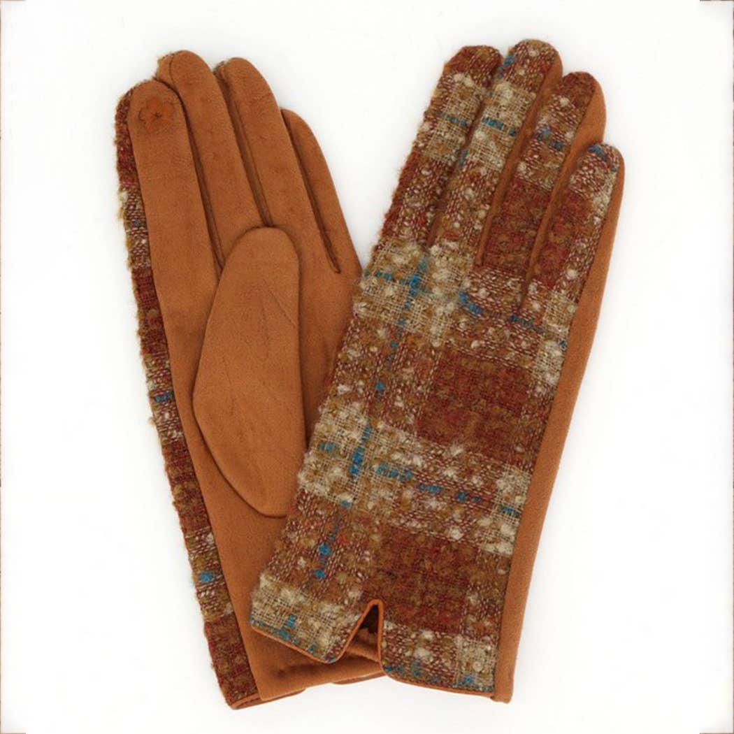 Vintage Tweed Pattern Mixed Texture Touchscreen Gloves: TP