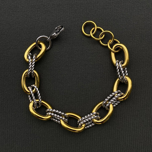 Two Tone 18K Gold Plated Stainless Steel Large Bracelet -FGS