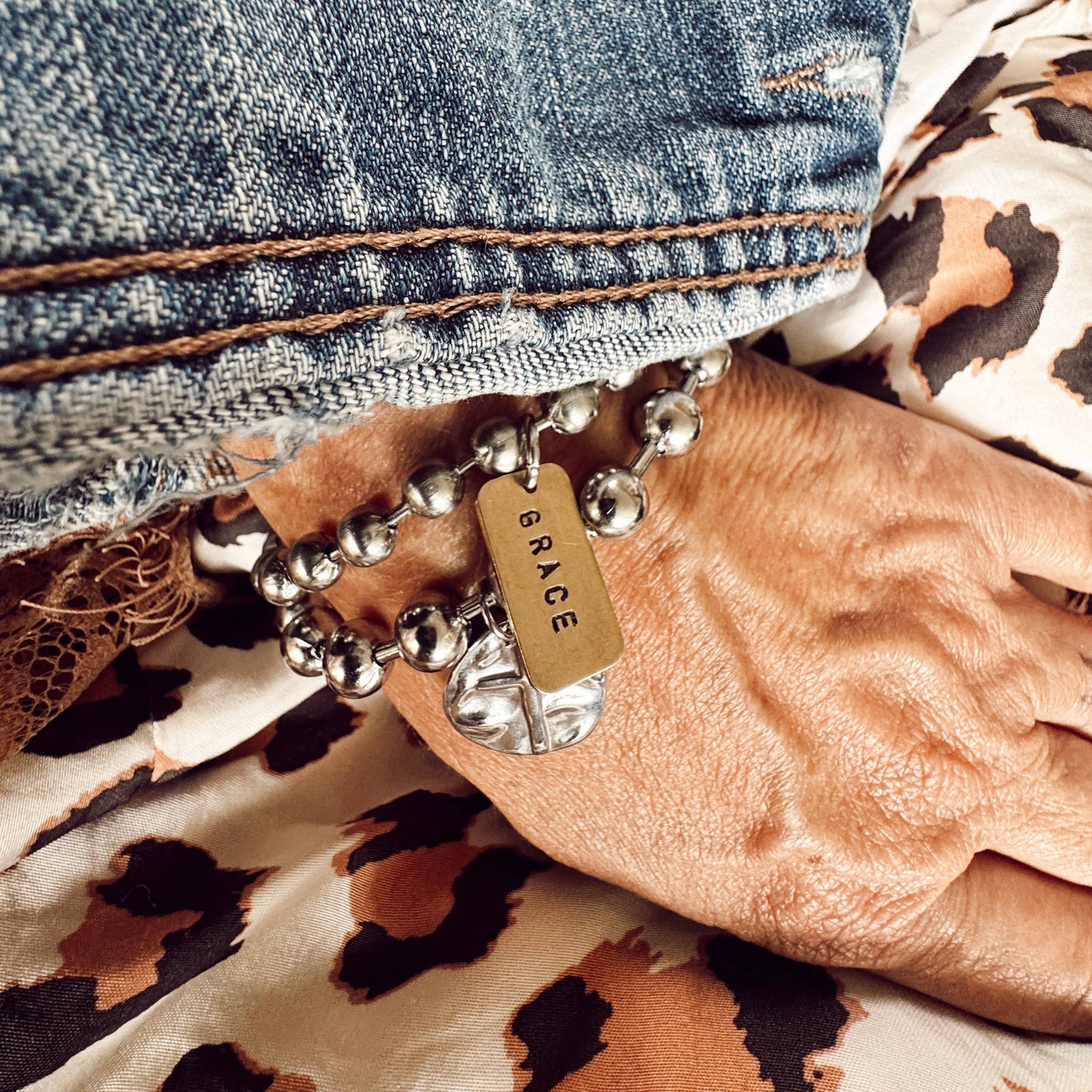 Hand Stamped GRACE Rectangle Bracelet : 7"