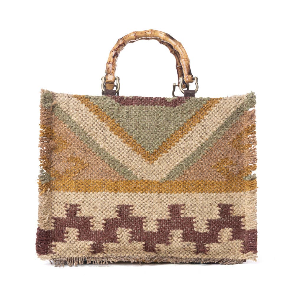 Desert Loom Jute Tote Bag in Olive Amber: Olive Amber