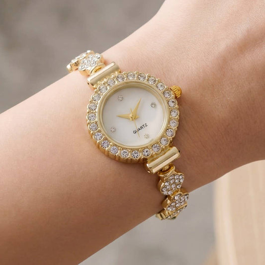 Antique Gold Cz Adjustable Bracelet Watch: G