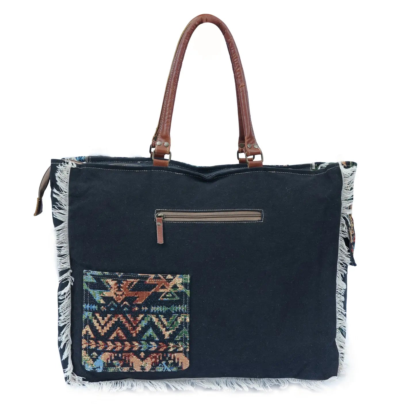 Midnight Tapestry and threaded cowhide Evelm Weekender Bag