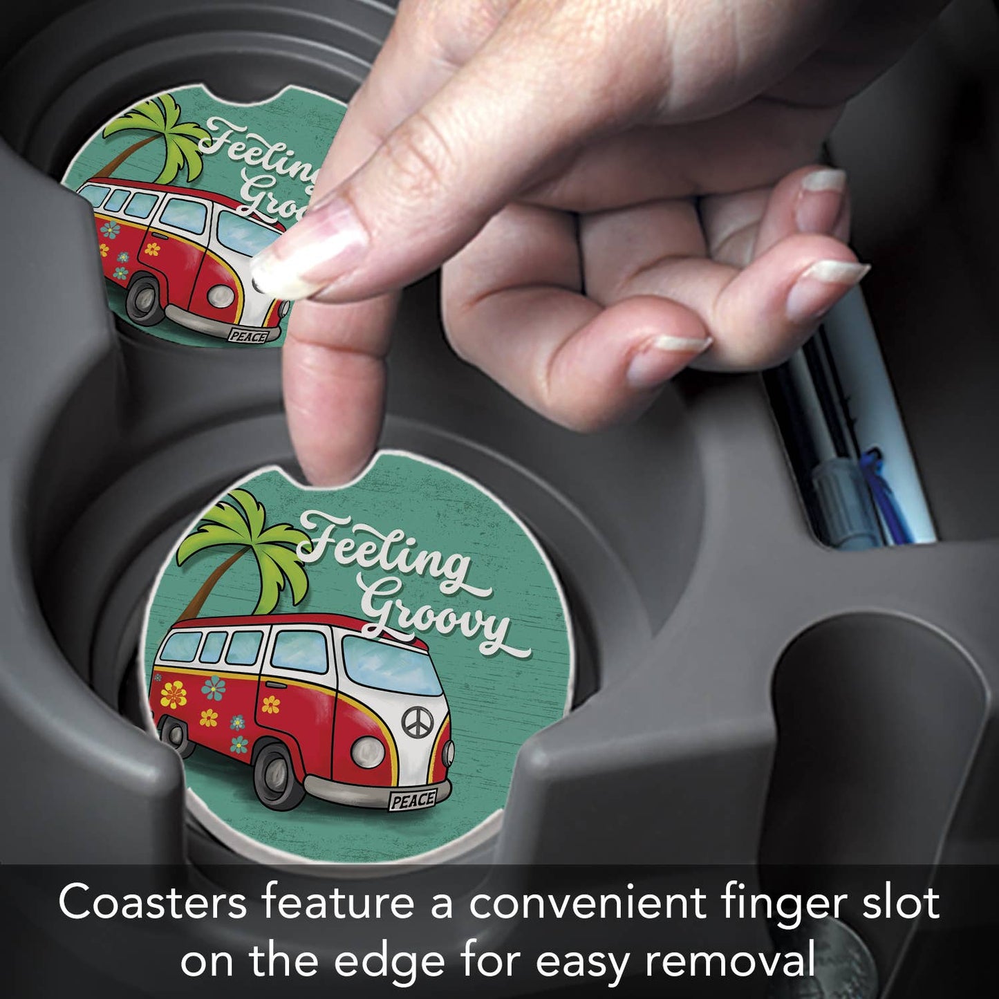 Feeling Groovy Absorbent Stone Car Coaster 1 Pk