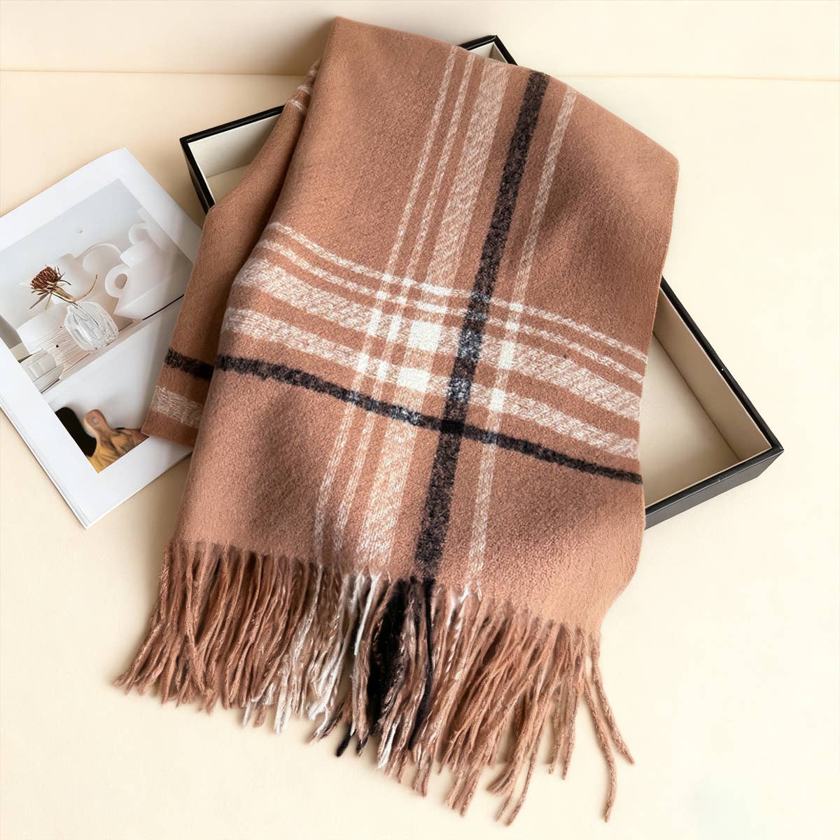 Minimal Plaid Soft Cashmere Feel Winter Scarf_CWASC03246: LIGHTPURPLE / (OS) 1