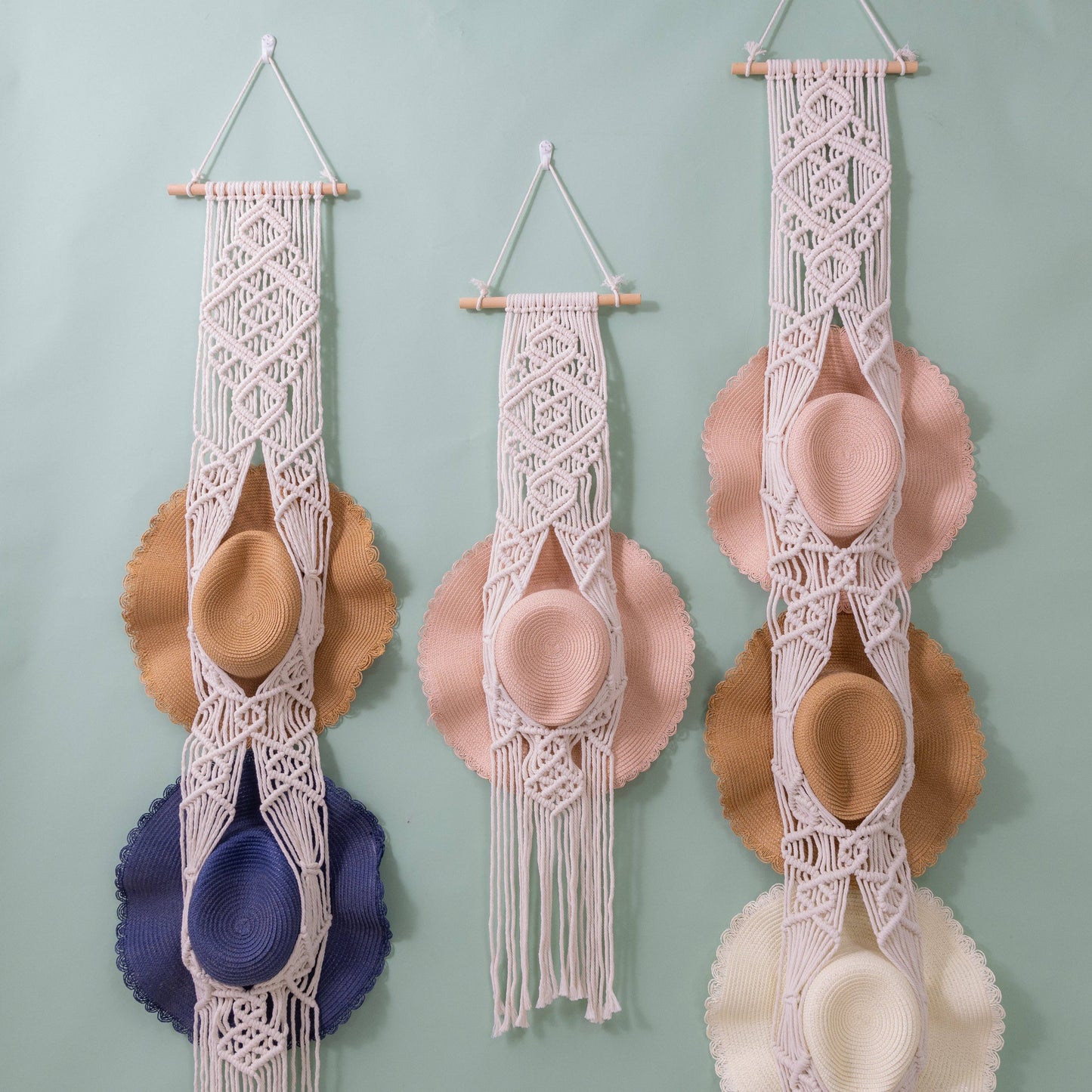 Handcrafted Macramé Hat Organizer  Wall Hanging - Diamond: One Hat