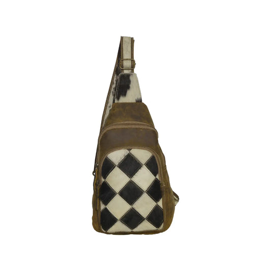 Checkered Cowhide and Leather Sun Sling Backpack