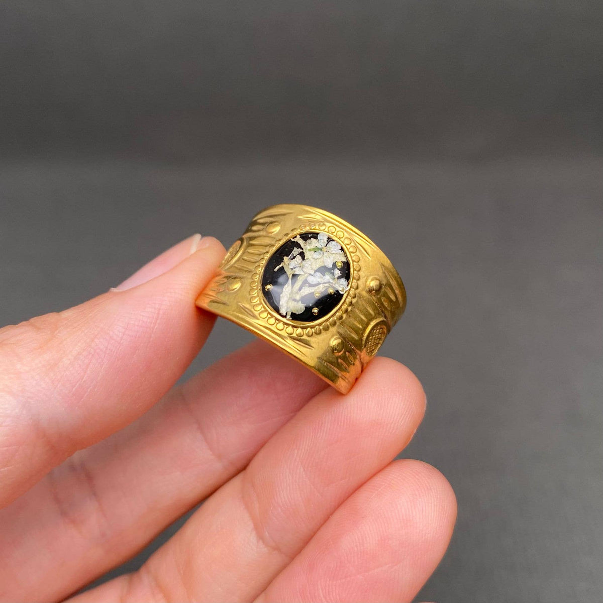 Dried Flowers 18K Gold Plated Stainless Steel Ring - PDF/FGS: Style A
