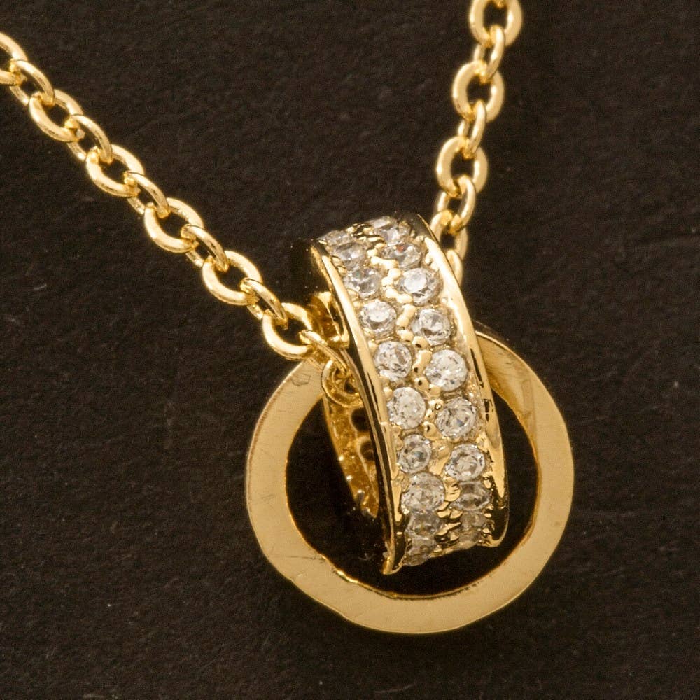 Cz Double Ring Link Pendant Necklace: G