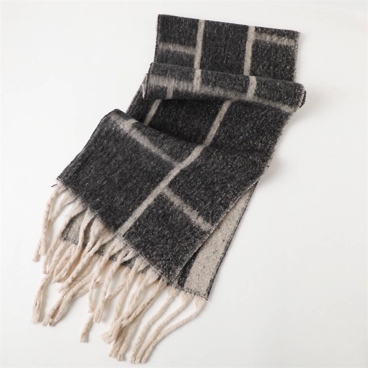 Minimalist Grid Scarf Shawl with Warm Texture_CWASC2771: KHAKI / (OS) 2