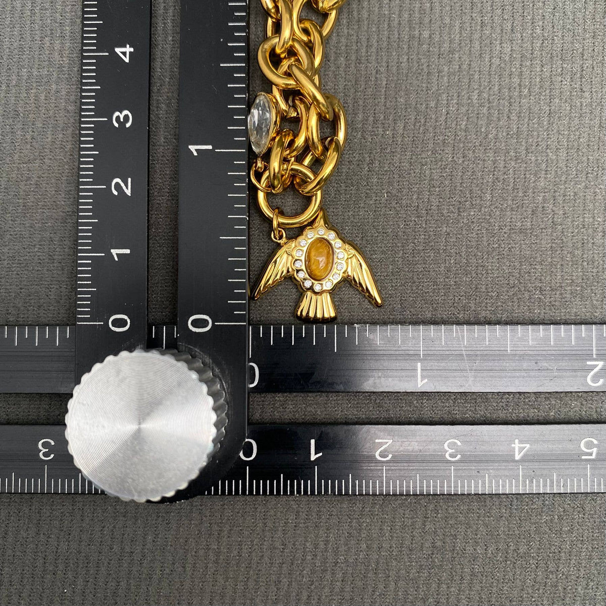 Stone & Zrcon Inlaid Bird Charm 18K Golden SS Bracelet - FGS