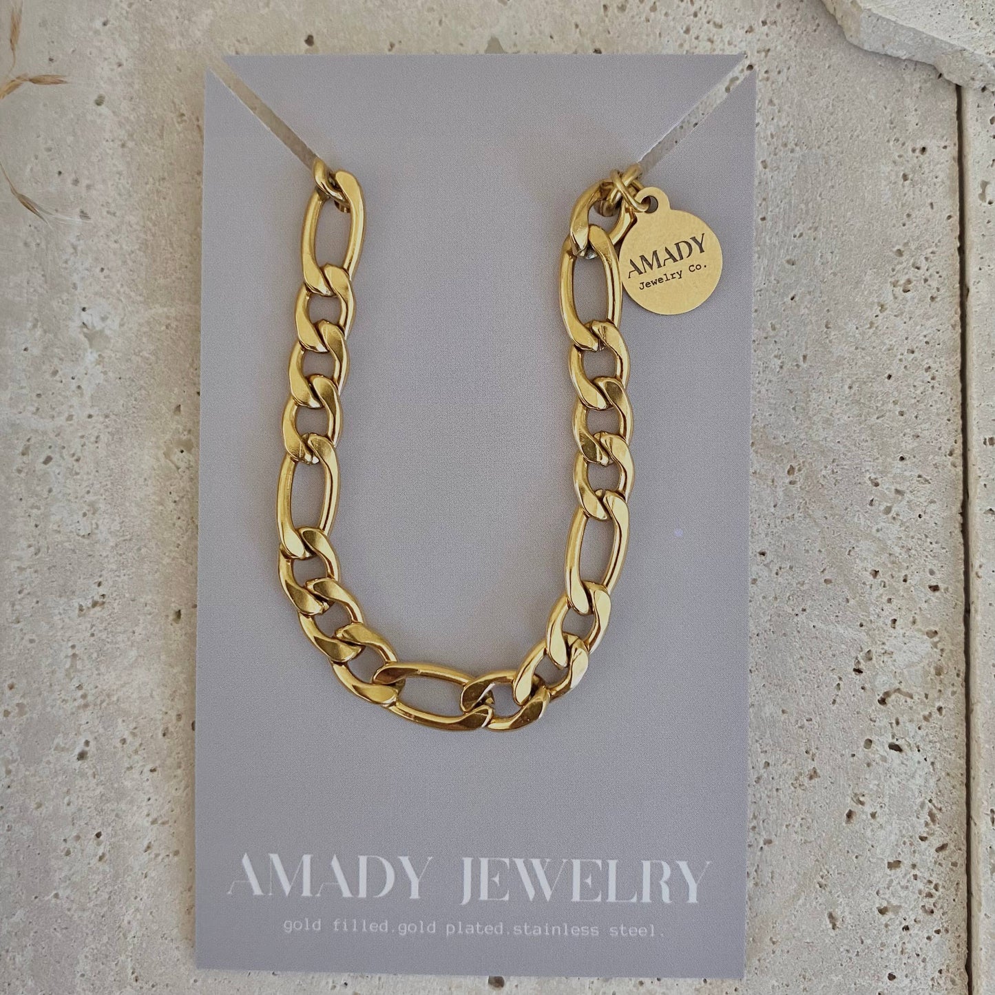 Figaro curb chain layering bracelet 18k gold plated 