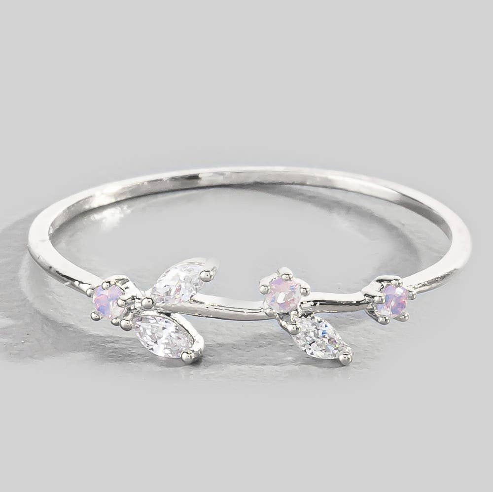 Gold Dipped Cz Delicate Leaf Ring: S