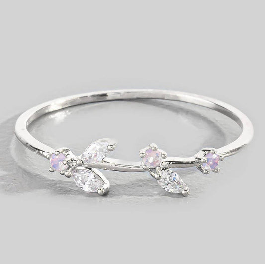 Gold Dipped Cz Delicate Leaf Ring: S