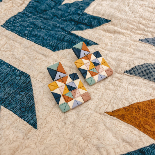 Quilted Style Stud Dangle Earrings | Confetti Block