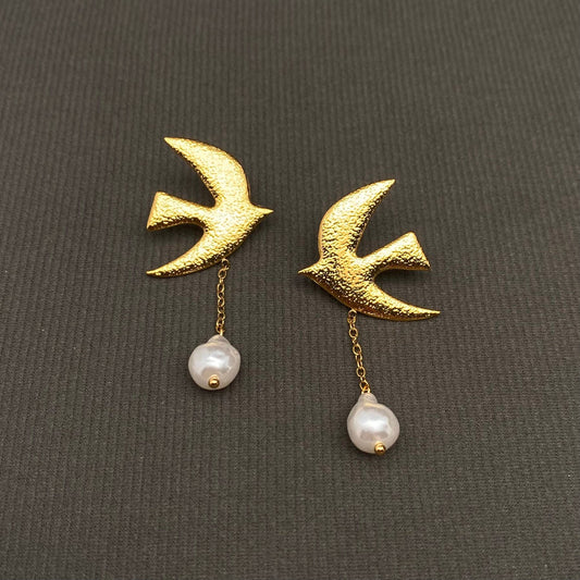 Bird 18K Gold Plated Stainless Steel Earrings - FGS