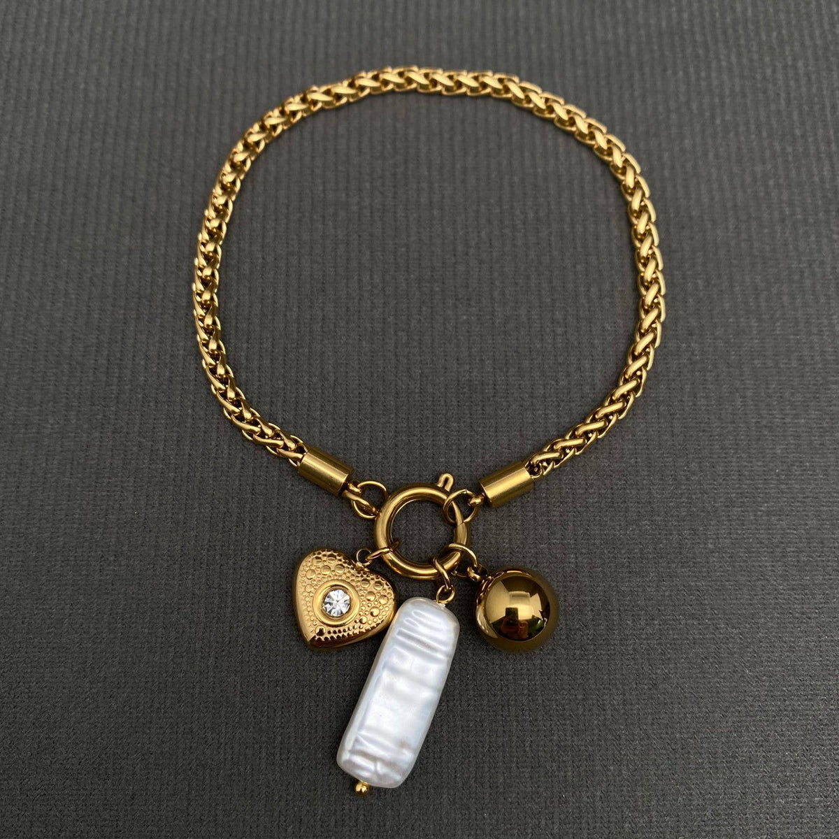 Zircon Inlaid Heart 18K Gold Plated S.Steel Bracelet - FGS
