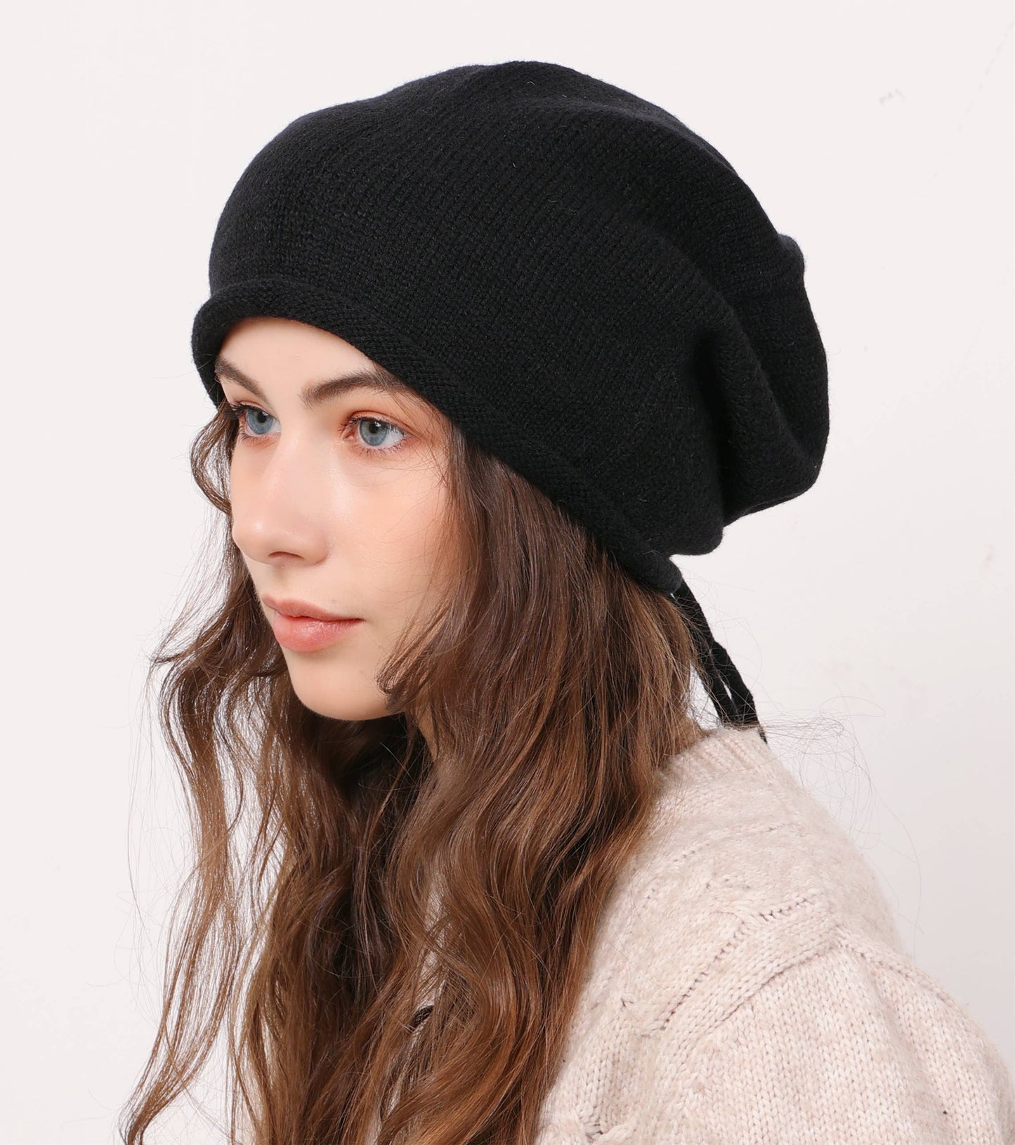 JCH308006 Slouchy Beanie with Adjustable Tie on the Back: Black